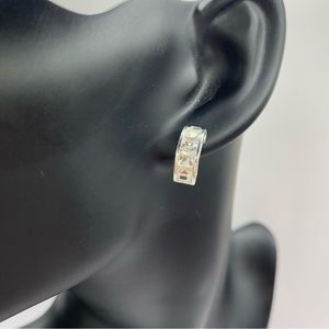3/$30 Silver Square Cut Stone Huggy Earrings